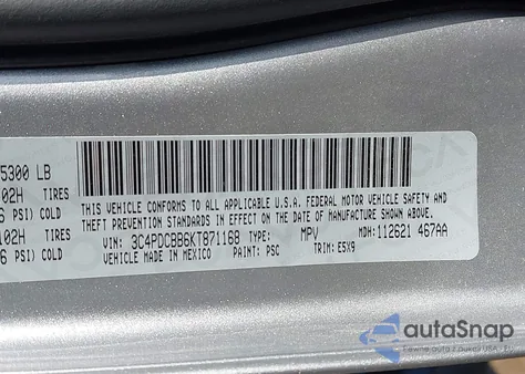 2019 Dodge Journey Se из США, поврежденный, VIN 3C4PDCBB6KT871168